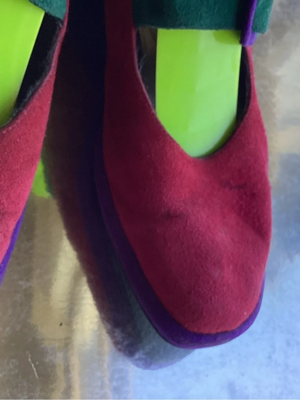 Vintage Sacha London Suede Mary Jane Flats in Burgundy green Purple